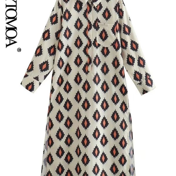 

women fashion patch pocket printed midi dress vintage long sleeve buttonup side slit female dresses vestidos mujer 220526, Black;gray