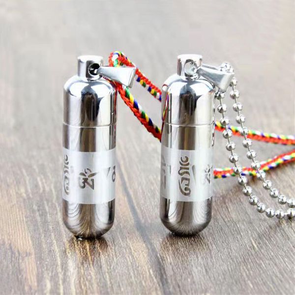 

titanium steel openable locket pendant necklace six words character daming mantra gawu box shurangama buddhism party store scriptures urn as, Silver