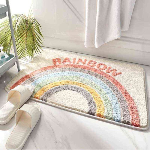 

all season soft non-slip bathroom carpet rainbow print doorway water absorbent bath mat home decor floor rug shower room mats