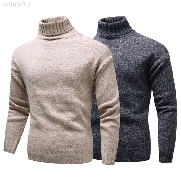 Herrenpullover, einfarbig, elastisch, einfach zu kombinieren, hoher Kragen, gestrickt, langärmelig, weich, Winterpullover, Alltagskleidung, L220801