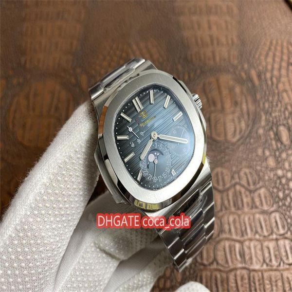 

luxury fashion watch waterproof 5712 moon phase automatic mens watch power reserve d-blue texture dial stainless steel bracelet men wristwat, Slivery;brown