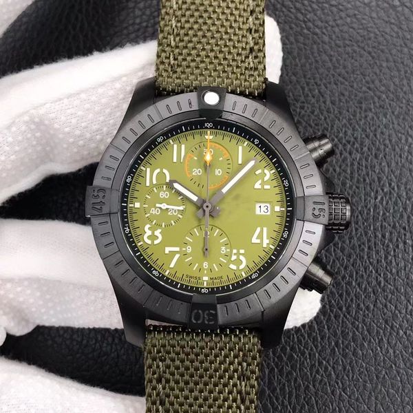 Orologio TF diametro 45 mm con movimento cronografo 7750 Specchio in vetro zaffiro antiriflesso Polvere luminosa di grado svizzero impermeabile