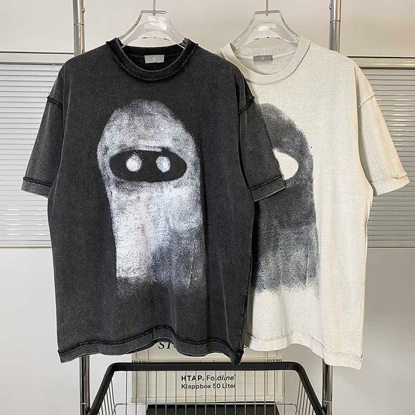 

men's t-shirts defrance niche retro funny ink print loose short sleeve high street style reverse side design tee men's and women&#, White;black