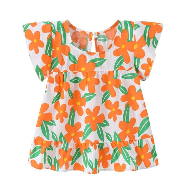 

girl's dresses 0-4y summer toddler baby girl cotton dress for kids short sleeve floral sweet princess children's clothing, Red;yellow