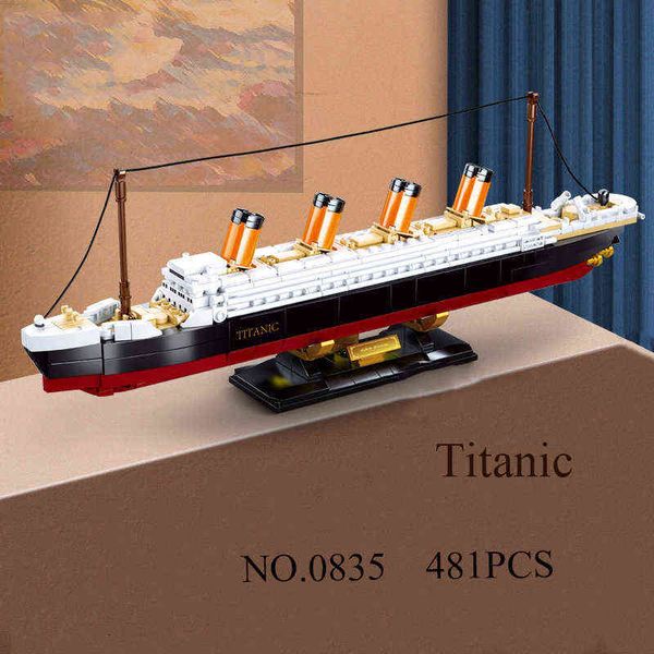 

481pcs large titanic cruise ship diy building block cartoon doll 3d ship model building block set children's educational toys aa220317