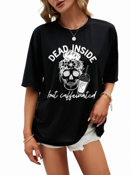 

skull and letter graphic drop shoulder tee o5od#, White