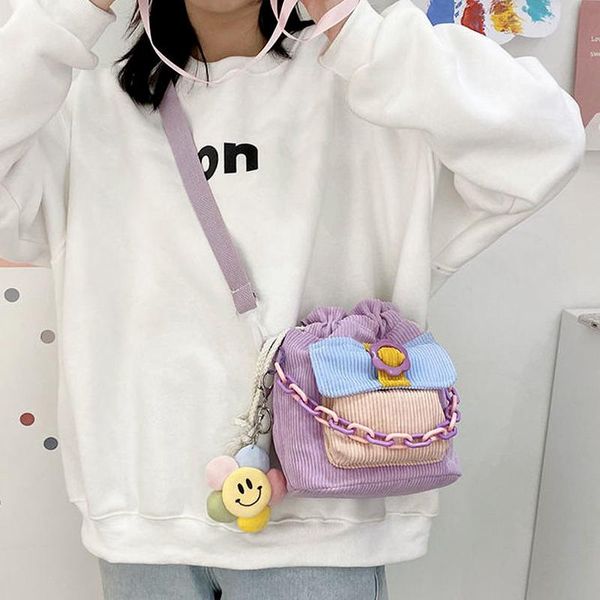 Abendtaschen Xiuya Harajuku Kawaii Umhängetasche Weibliche 2022 Niedliche Süßigkeiten Farbe Samt Crossbody Eimer Kleine Handtasche Frau String PocketEvenin