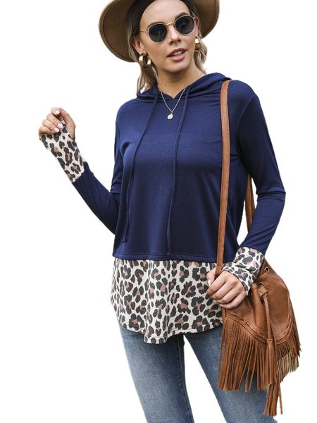 

dearcase contrast leopard drawstring hoodie e3g2#, Black