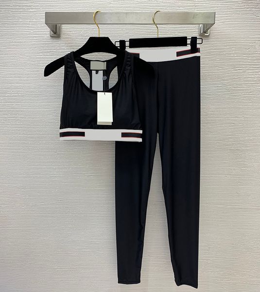 

summer womens tracksuits fashion fitness yoga suit elastic letter printed knitted vest black close fitting trousers yoga sports wear, Gray