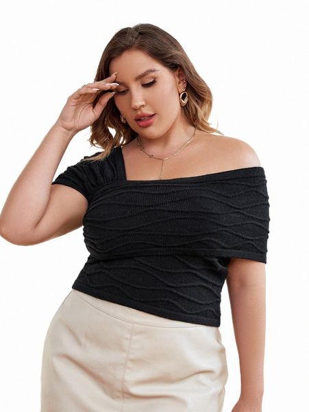 

plus asymmetrical neck knit r1kd#, Black