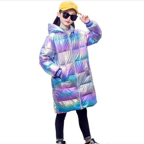 2020 Autumn Winter Hooded Children in Boates For Girls Shiny Color Quart Kids Down Jackets longos para meninos 2-13 anos roupas de roupa J220718