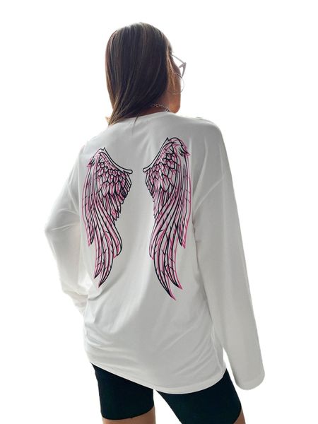

wings & slogan graphic drop shoulder tee f1sh#, White