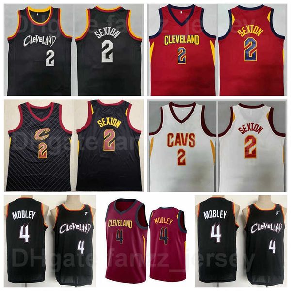 

men evan mobley basketball jersey 4 collin sexton 2 pure cotton breathable for sport fans shirt red black white team color uniform excellent, Black;red