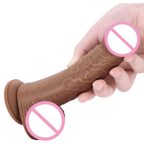 8 Zoll 20 cm realistischer Dildo leistungsstarker Sauger Silikon Penis Frauen verwenden Eichel Hoden Erwachsene Produkte Frau