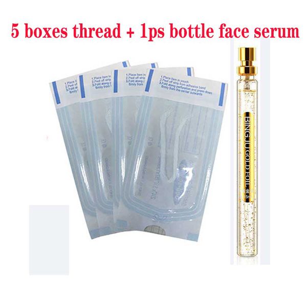 

radar 5 bags thread with one bottle essence mesotherapy gun no needle silk fibroin line carving face serum threads facial lift anti aging ti, Black;white