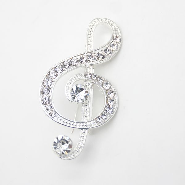 

fashion large silver tone clear crystal rhinestone muscial note brooch pin, Gray
