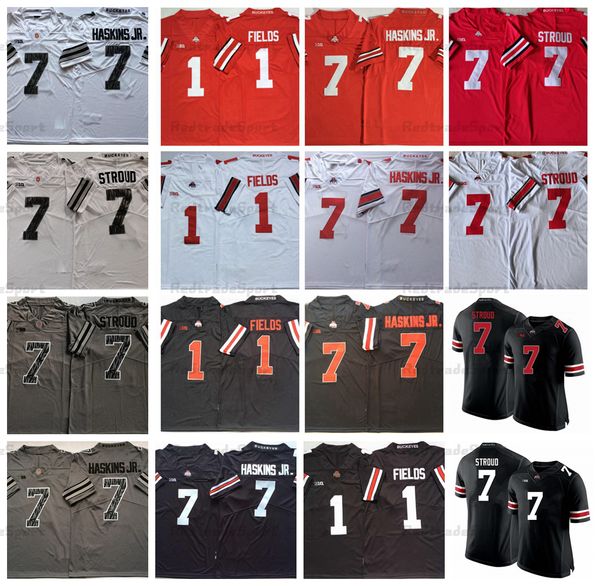 NCAA Ohio State Buckeyes College-Football-Trikots 1 Justin Fields 7 Dwayne Haskins Jr. C.J. Stroud-Trikot Schwarz Rot Scarlet Herren-Hemden mit Nähten S-XXXL