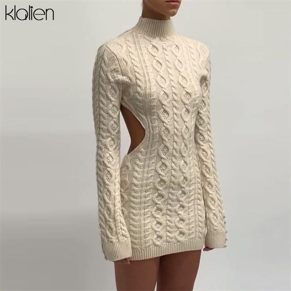 

klalien simple solid long sleeve turtleneck sweater dress autumn women warm streetwear slim stretch mini bodycon dresses 220317, Black;gray