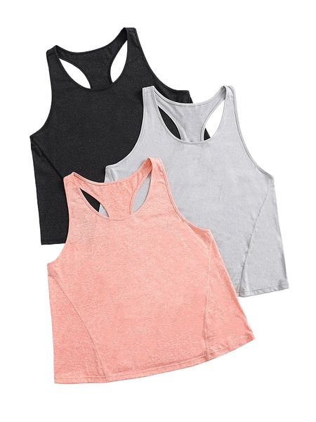 

plus 3pcs solid racer back sports w2pt#, Black