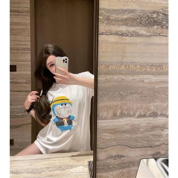 

women's t-shirt designer chaopai 22 early spring latest robot cat doll t blood super cute and versatile casual zehx, White