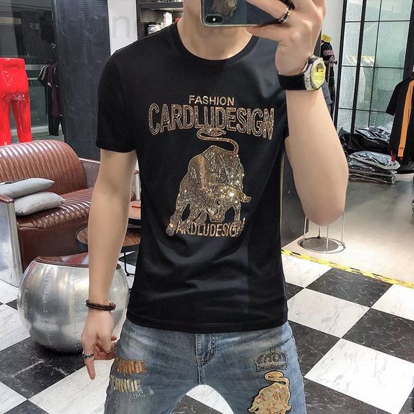 

men's t-shirts designer european goods 2022 summer new short sleeve men's fashion brand slim fit leisure diamond trend t-shirt hig, White;black