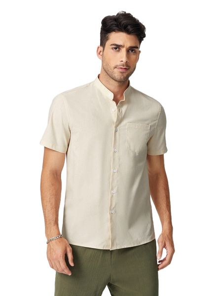 

men solid pocket patched shirt 345p#, White;black