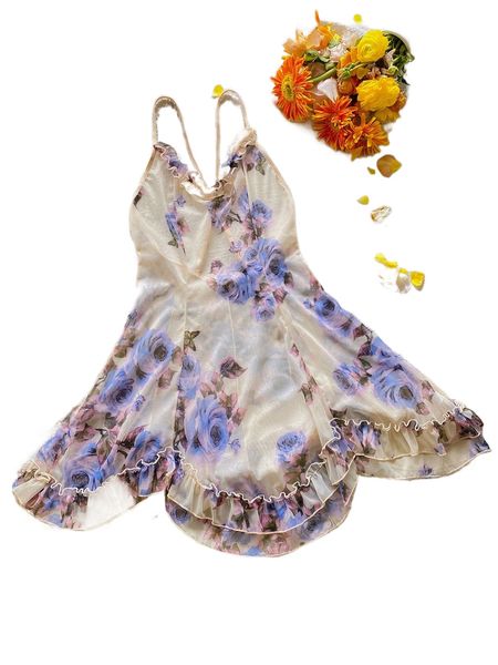 

floral print ruffle hem slips s1dk#, Black;red