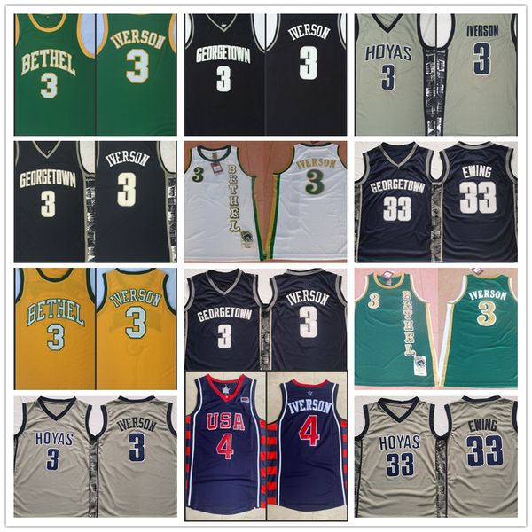 

3 allen iverson jersey patrick ewing jersey vintage georgetown hoyas bethel high school stitched college basketball jerseys jalen rose michi, Black