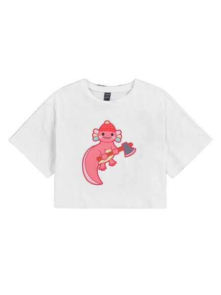 

x heremeow cartoon graphic round neck tee c8jr#, White
