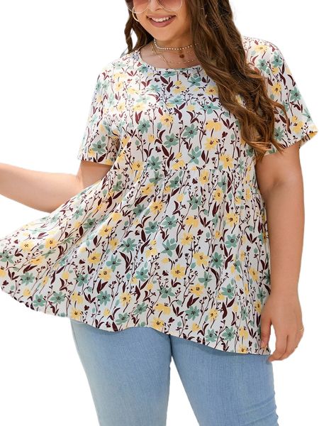 

plus allover floral peplum blouse r3vm#, Black