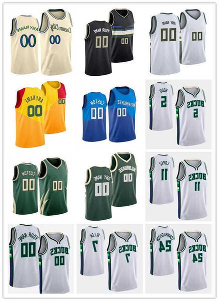 

75th custom men women youth milwaukee''bucks''24 pat connaughton 7 grayson allen 5 rodney hood 11 brook lopez basketball, Black;red