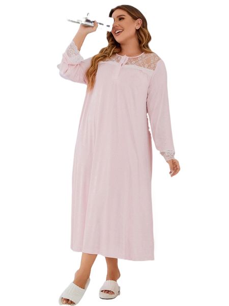 

nina bonheur plus contrast lace night dress h4z0#, Black;white