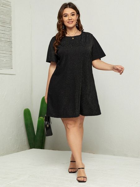 

plus tie back glitter dress d38y#, Black