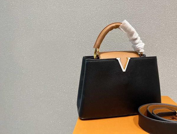 

designer bags luxury brand pure leather tote bag classic capucines bb handbags large fashion black brown colorway handbag layer cowhide wide
