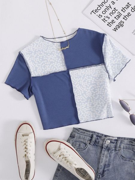 

color block lettuce trim crop tee e6vz#, White