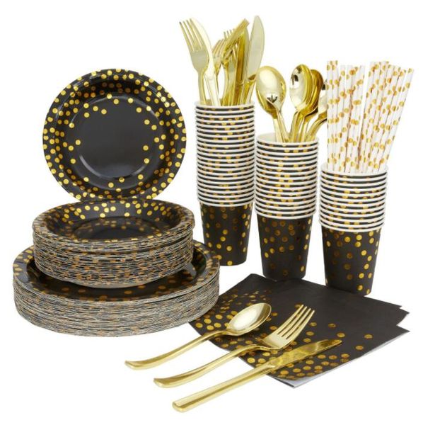 Festival festas de talheres descartáveis ​​utensílios de mesa de talheres de talheres de talheres de talheres de papel copo copo de palha de faca de faca de plástico perfeita para acampamento de festas piquenique 8pc/set