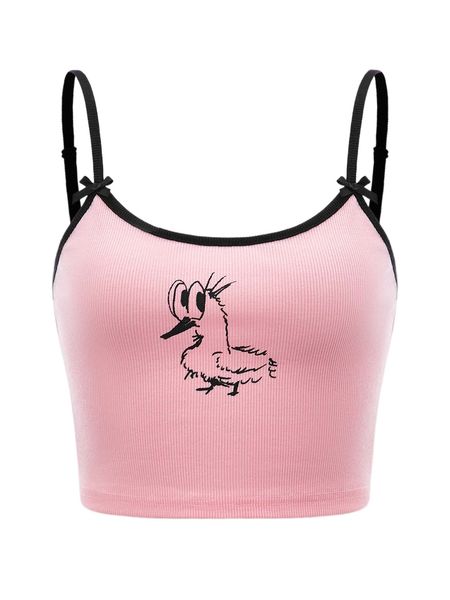 

x highspeeddoggy cartoon graphic bow front contrast binding crop cami o5dx#, White