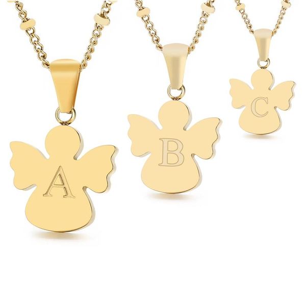 Anhänger Halsketten Frauen Engel Mädchen Anfangsbuchstaben Halskette Für Edelstahl Gold Alphabet Mit Perlenkette GeschenkAnhänger