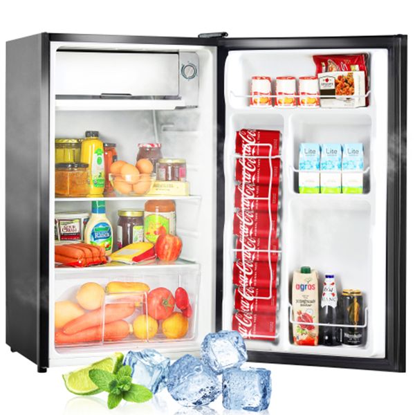 Geladeira compacta com freezer, 3,2 cu.ft mini geladeira com porta reversível, 5 configurações de temperatura ajustável para cozinha, quarto, dormitório, apartamento, bar, escritório, trailer