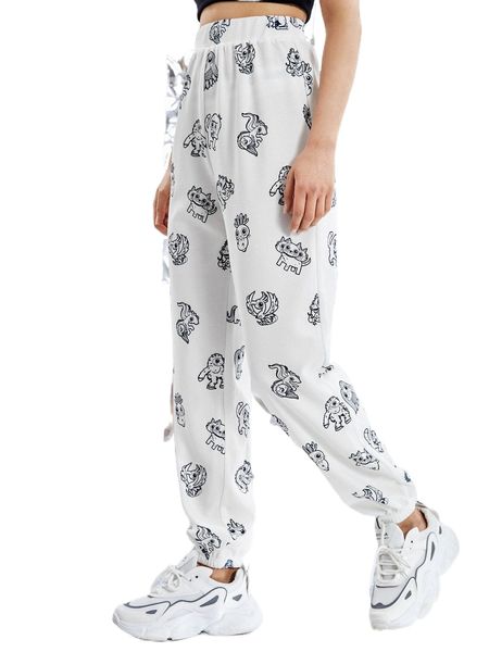 

x 2is3 cartoon print high waist sweatpants f4d1#, Black;white