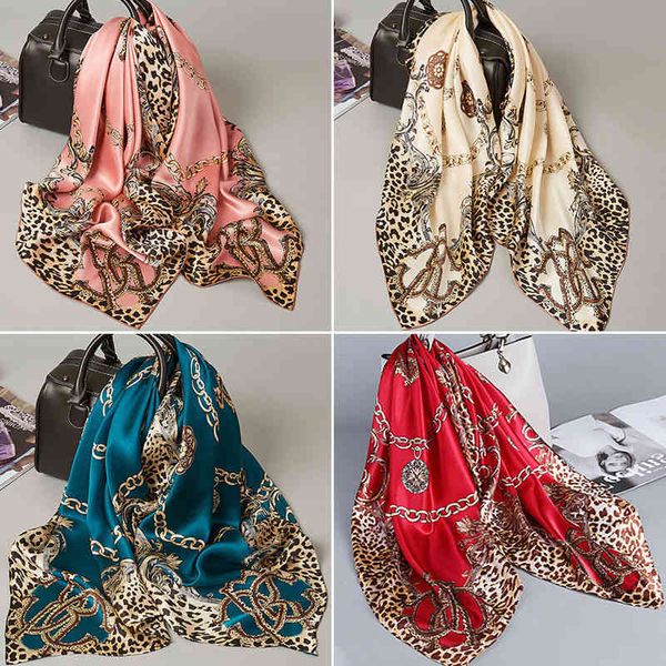 

designer silk head scarf silk autumn and winter silk satin large square female special price shawl versatile scarf leopard print wedding gif, Blue;gray