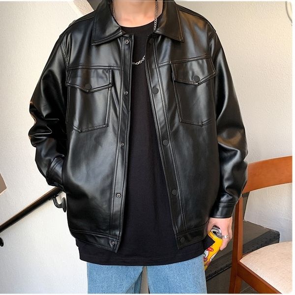 Erkekler Bahar Siyah Yumuşak Sahte Deri Ceket Erkek Hip Hop Ceket Deri Erkek Büyük Boy Sokak Giyim Cepleri 220816