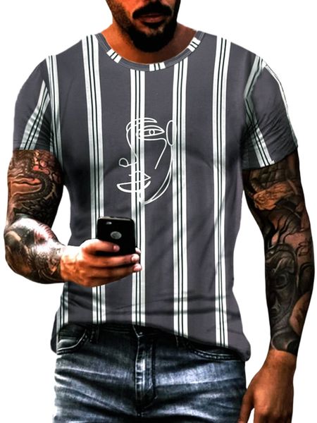 

men figure & striped print tee c1se#, White;black