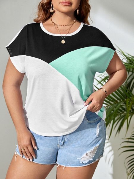 

plus color block dolman sleeve tee 37bp#, Black
