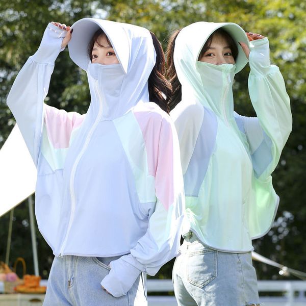 

summer sun protection cloak sun skin windbreaker outdoor hooded shade cycling anti uv ice silk sport cooling clothing, Black