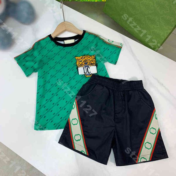 

designer kids set tracksuit luxury summer cotton t shirts shorts two piece suit embroidery tiger logo print simple g..cci brand children spo, White