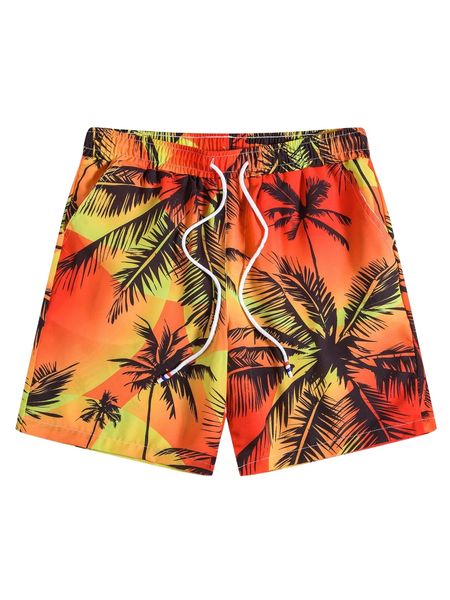 

men random tropical print drawstring waist shorts 15cb#, White;black