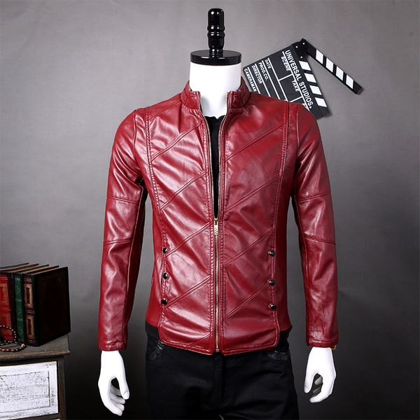 

autumn mens fashion leather jacket men collar slim biker jacket solid color coat men pu leather jackets 220816, Black;brown