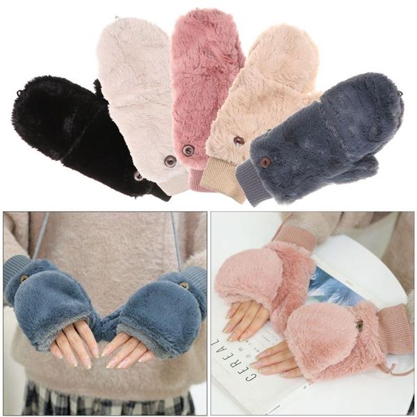 Guanti a cinque dita Flip Cover da donna Invernale Mezze dita Moda Antivento Mantieni caldo Scaldamani in peluche