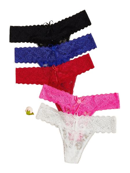 

5pack floral lace thong set r8yz#, Black;red